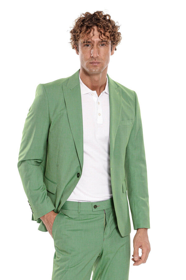 Desenli İki Parça Yeşil Erkek Takım Elbise - Wessi