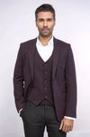 Düz Bordo Slim Fit Yelek Ceket Set | Wessi
