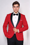 Nokta Desenli Slim Fit Kırmızı Erkek Smokin Ceket - Wessi
