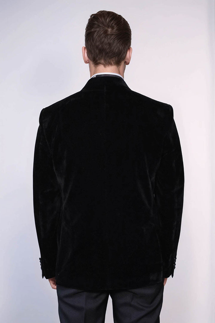 Kadife Slim Fit Tek Düğmeli Siyah Erkek Balo Ceket - Wessi