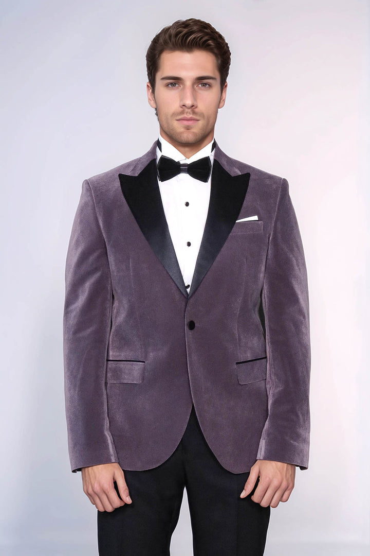 Kadife Slim Fit Lila Erkek Smokin Ceket - Wessi