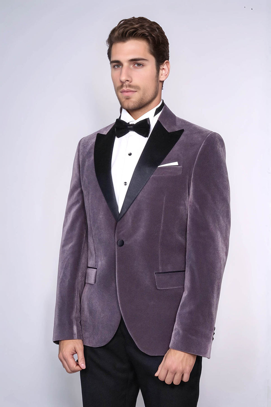 Kadife Slim Fit Lila Erkek Smokin Ceket - Wessi