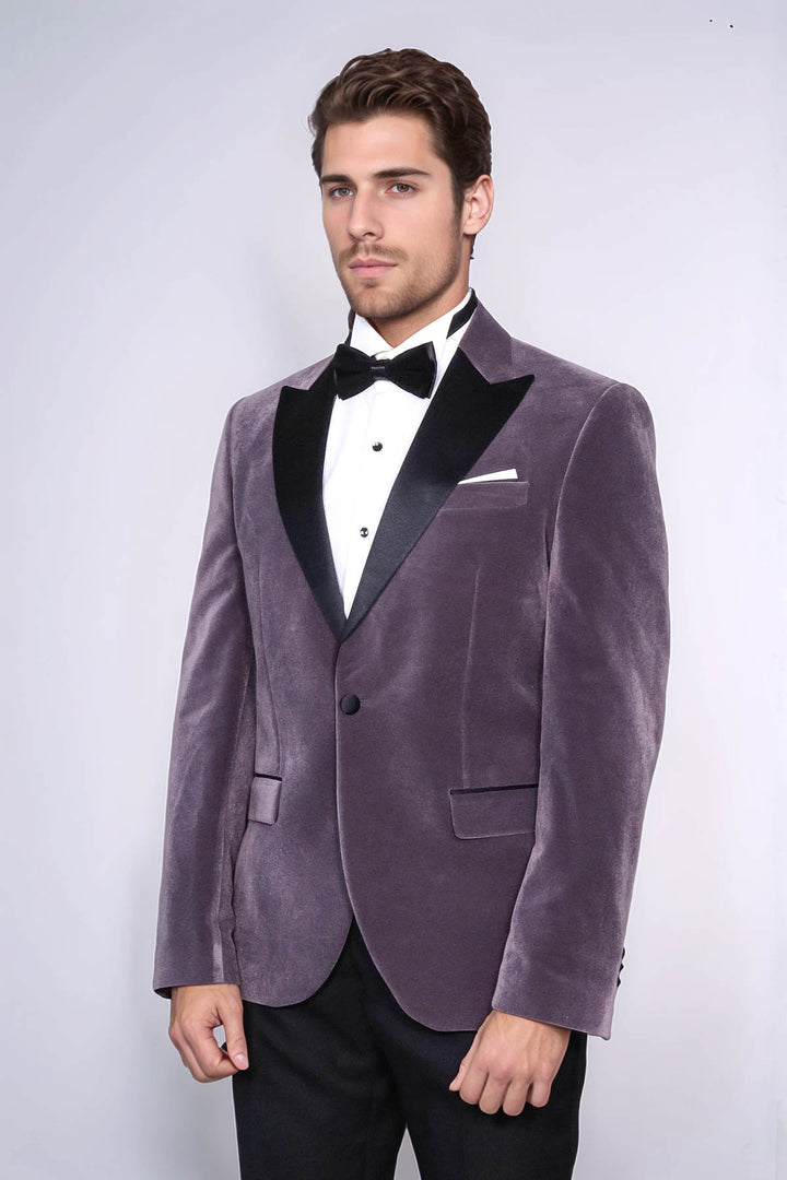 Kadife Slim Fit Lila Erkek Smokin Ceket - Wessi