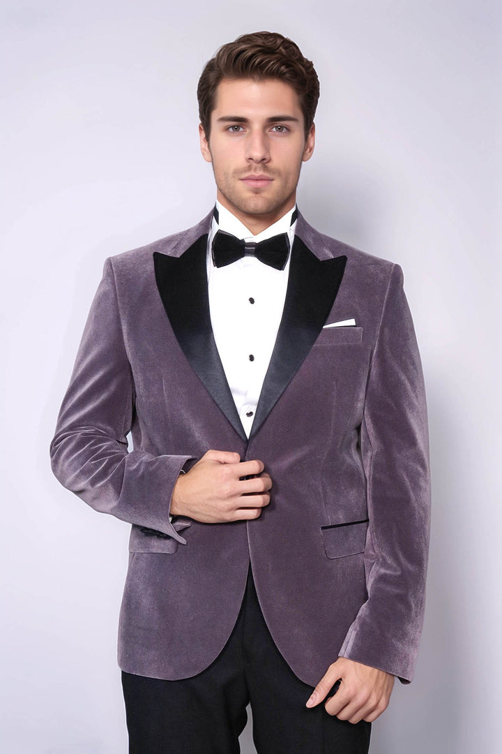 Kadife Slim Fit Lila Erkek Smokin Ceket - Wessi