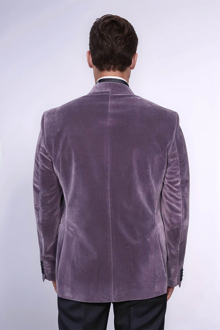 Kadife Slim Fit Lila Erkek Smokin Ceket - Wessi