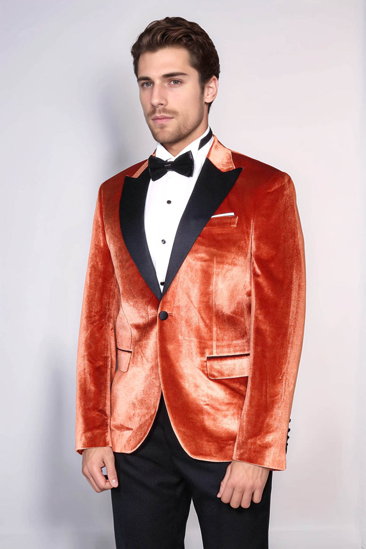 Kadife Slim Fit Tek Düğmeli Taba Erkek Balo Ceket - Wessi