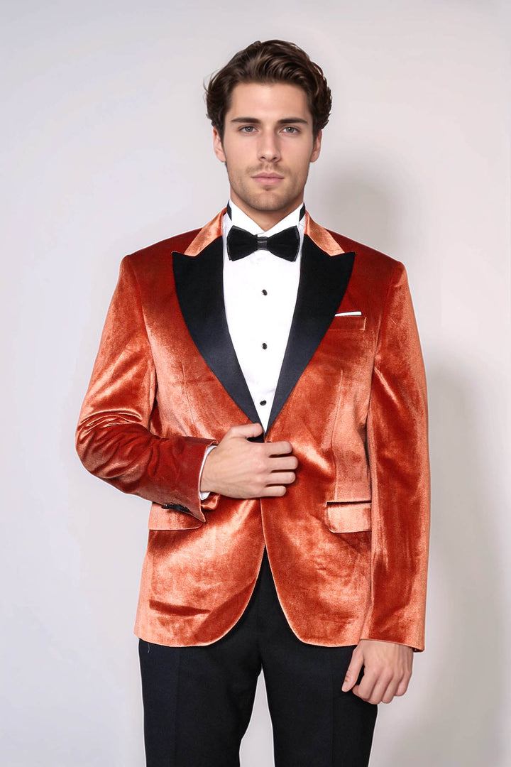 Kadife Slim Fit Tek Düğmeli Taba Erkek Balo Ceket - Wessi