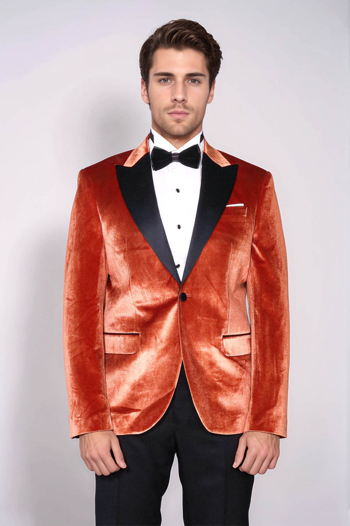 Kadife Slim Fit Tek Düğmeli Taba Erkek Balo Ceket - Wessi