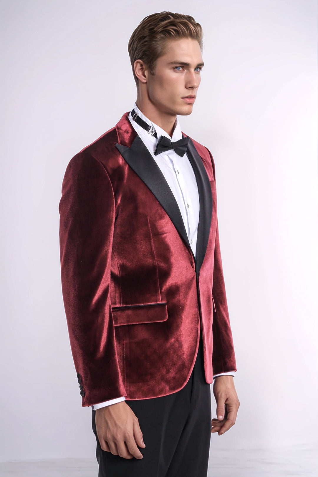Kadife Slim Fit Bordo Erkek Smokin Ceket - Wessi