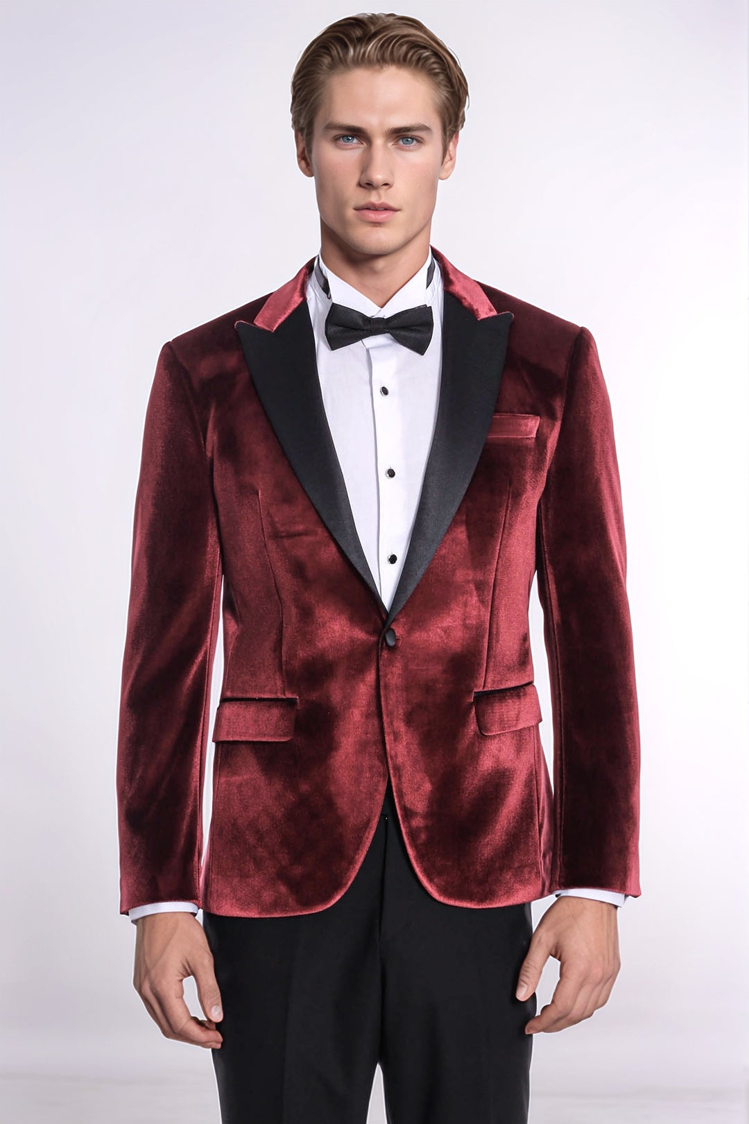 Kadife Slim Fit Bordo Erkek Smokin Ceket - Wessi