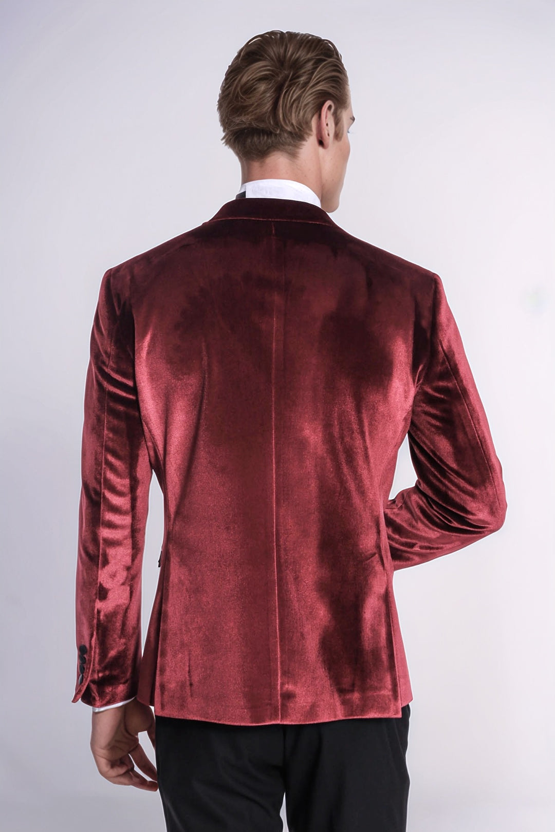 Kadife Slim Fit Bordo Erkek Smokin Ceket - Wessi