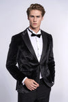 Simli Slim Fit Kadife Siyah Erkek Smokin Ceket - Wessi