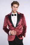 Simli Slim Fit Kadife Bordo Erkek Smokin Ceket - Wessi