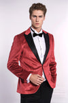 Simli Slim Fit Kadife Kırmızı Erkek Smokin Ceket - Wessi