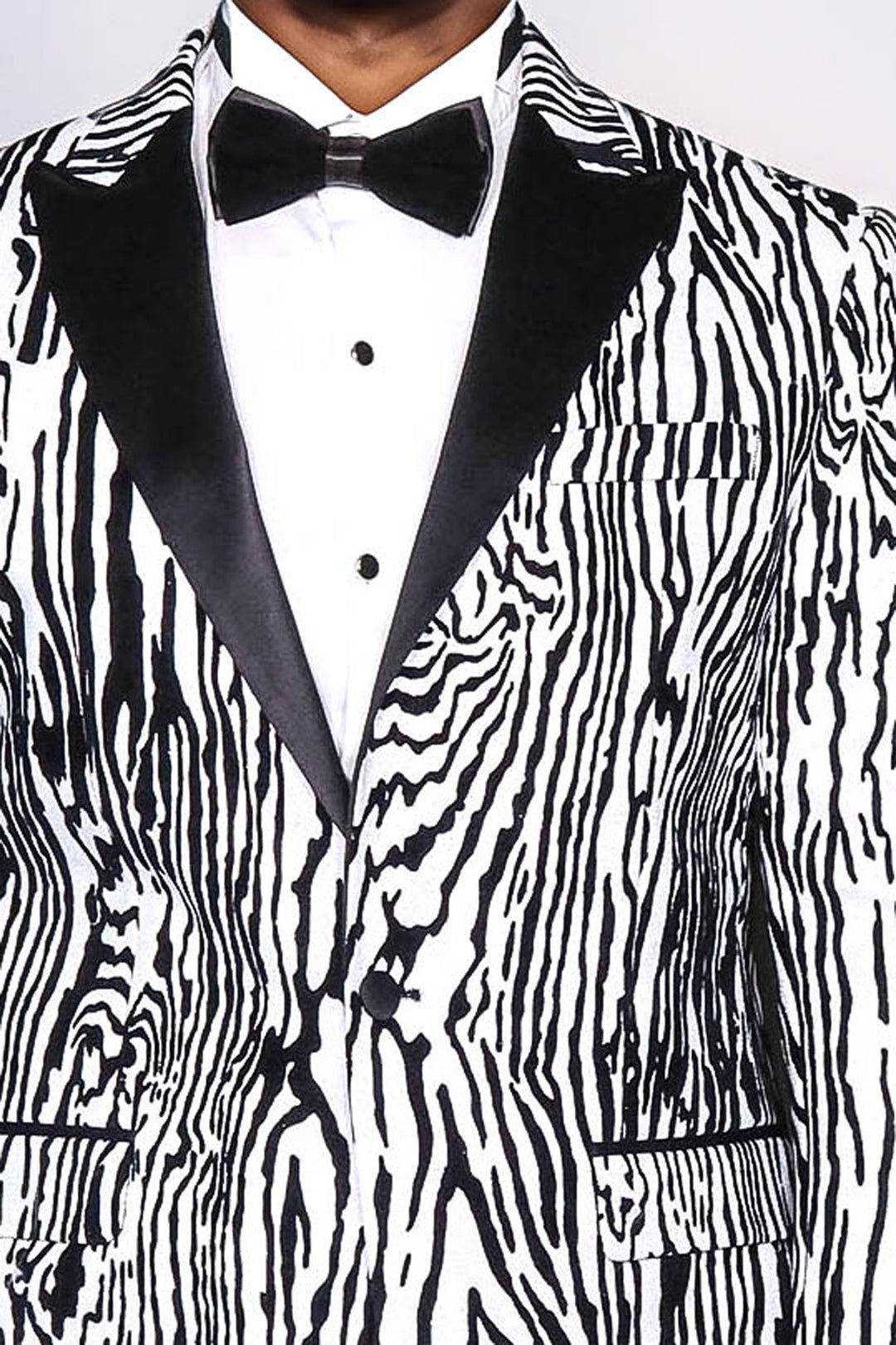 Slim Fit Zebra Desen Beyaz Erkek Smokin Ceket - Wessi