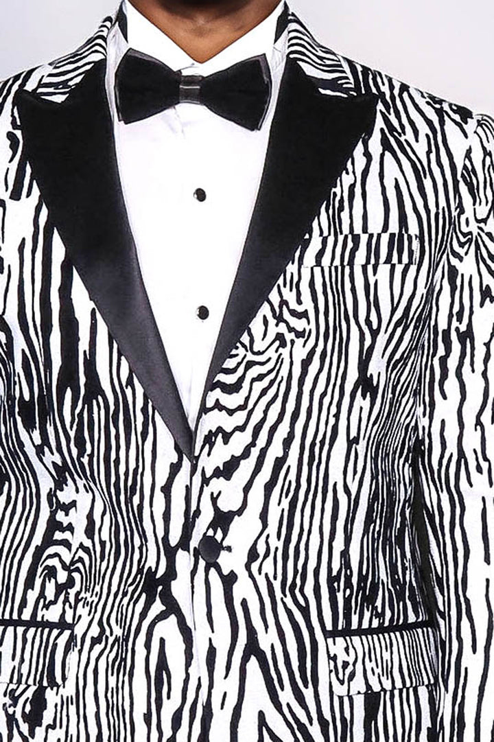 Slim Fit Zebra Desen Beyaz Erkek Smokin Ceket - Wessi