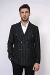 Kruvaze Slim Fit Çizgili Siyah Erkek Ceket - Wessi