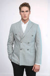 Kruvaze Slim Fit Çizgili Gri Erkek Ceket - Wessi