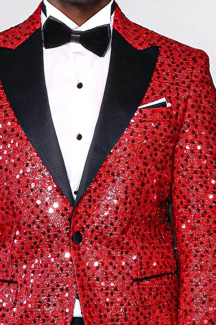 Pul Desenli Kırmızı Damatlık Ceket | Wessi