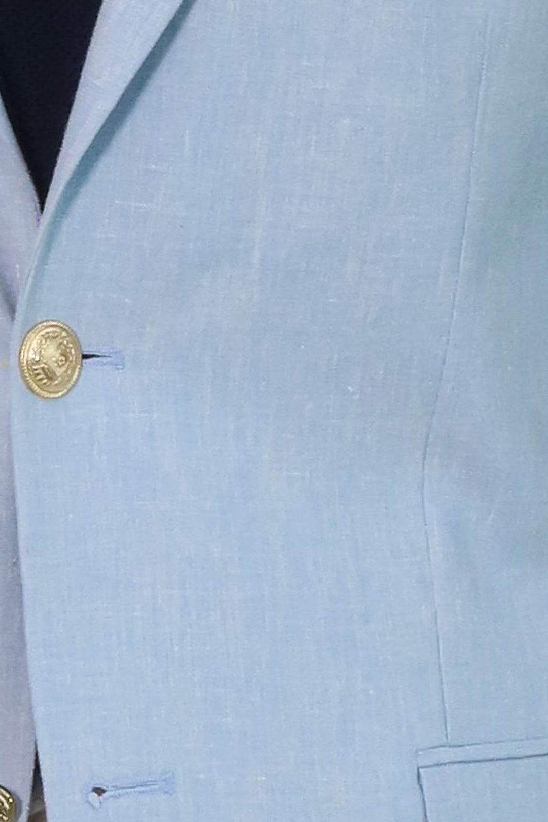 Açık Mavi Keten Dokulu Gold Renk Metal Düğmeli Slim Fit Erkek Blazer Ceket - Wessi