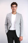 Gri Keten Dokulu Gold Renk Metal Düğmeli Slim Fit Erkek Blazer Ceket - Wessi