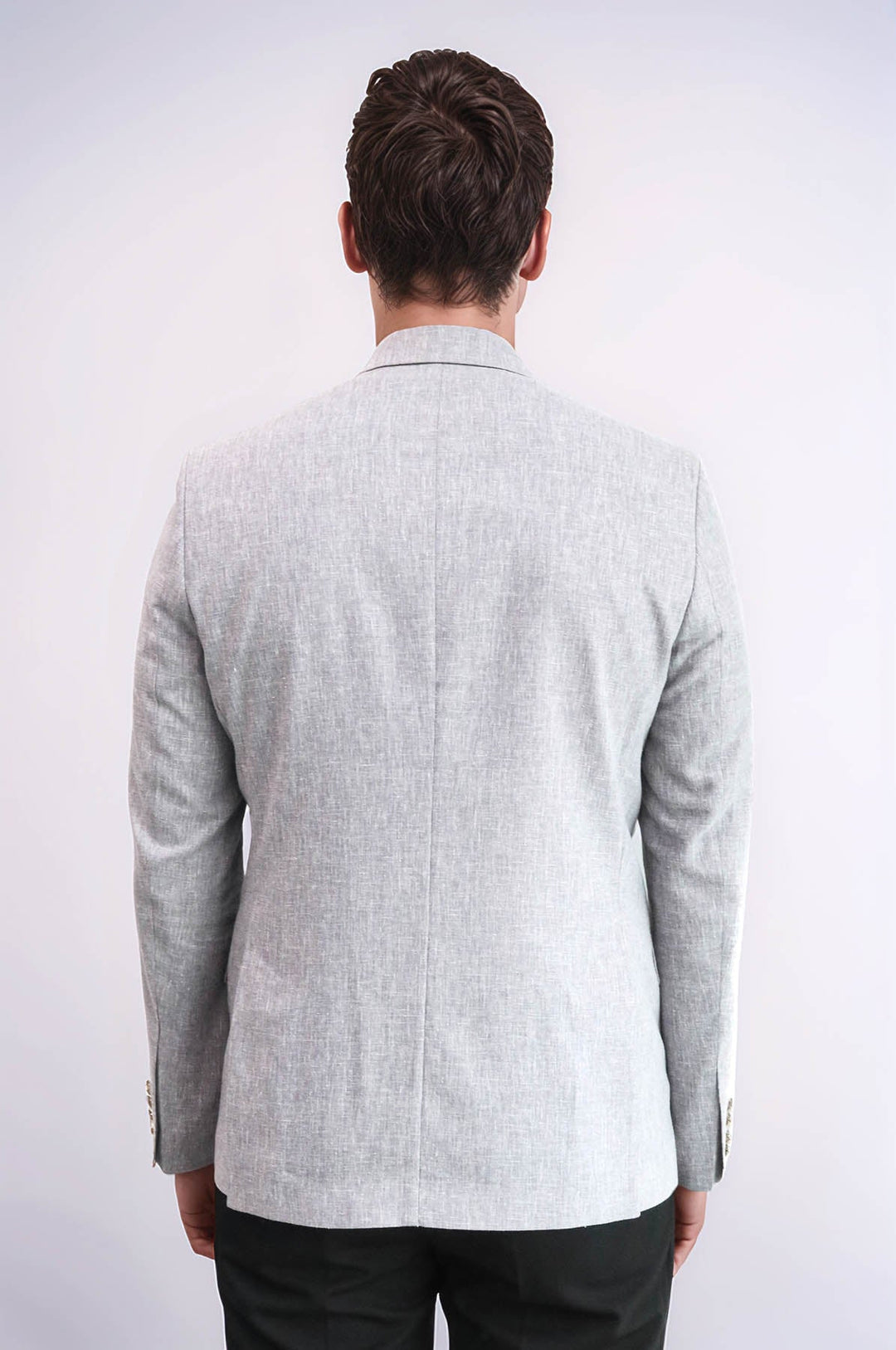 Gri Keten Dokulu Gold Renk Metal Düğmeli Slim Fit Erkek Blazer Ceket - Wessi