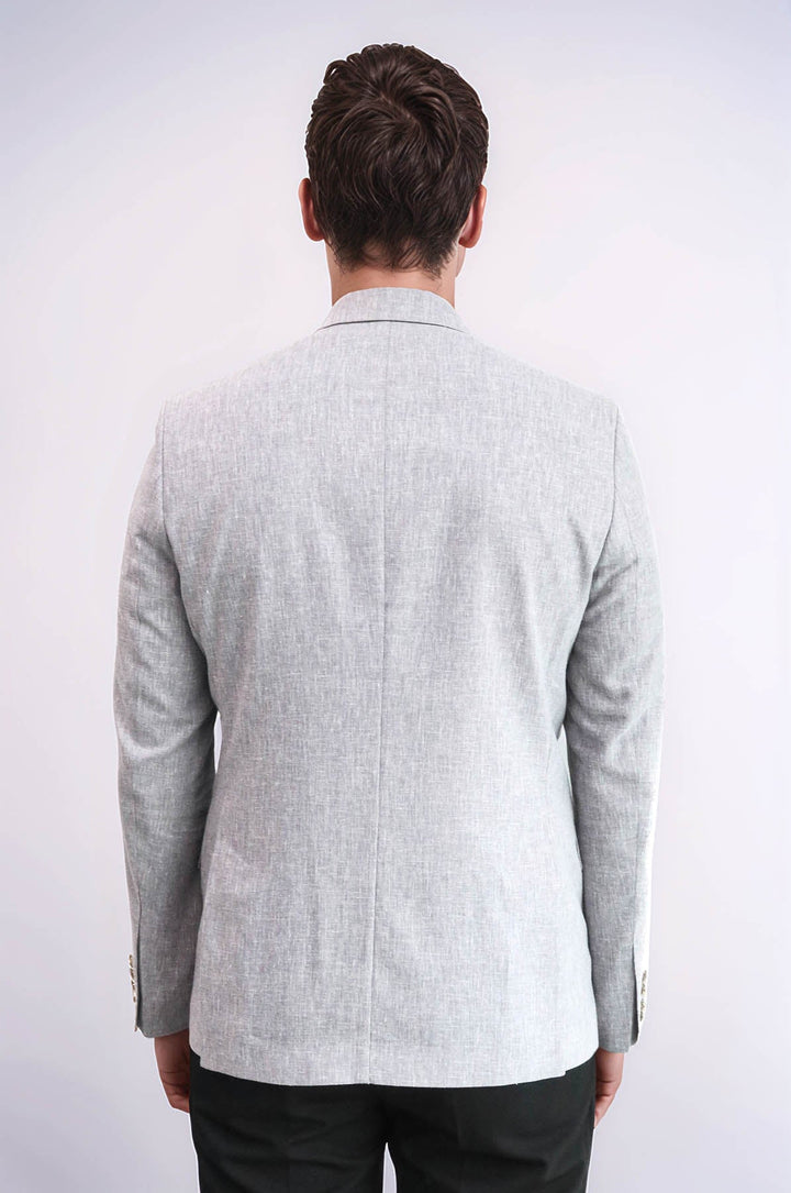 Gri Keten Dokulu Gold Renk Metal Düğmeli Slim Fit Erkek Blazer Ceket - Wessi