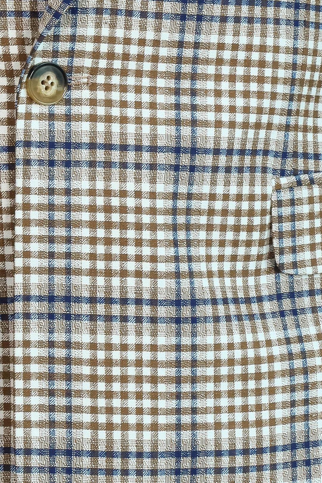 Ekose Desenli Slim Fit Kahverengi Mavi Erkek Ceket - Wessi
