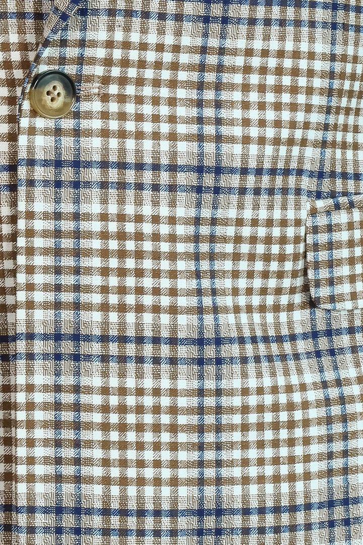 Ekose Desenli Slim Fit Kahverengi Mavi Erkek Ceket - Wessi