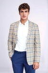 Ekose Desenli Slim Fit Kahverengi Mavi Erkek Ceket - Wessi