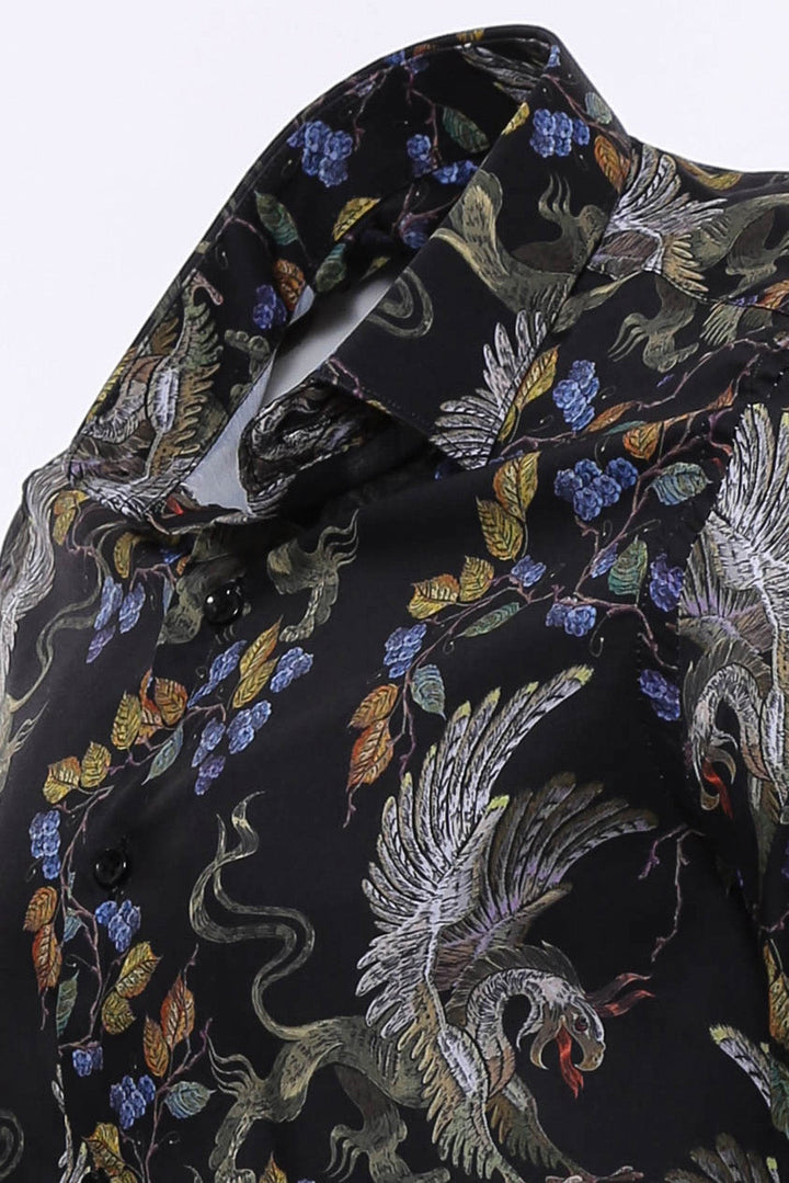 Desenli Siyah Slim Fit Erkek Gömlek - Wessi