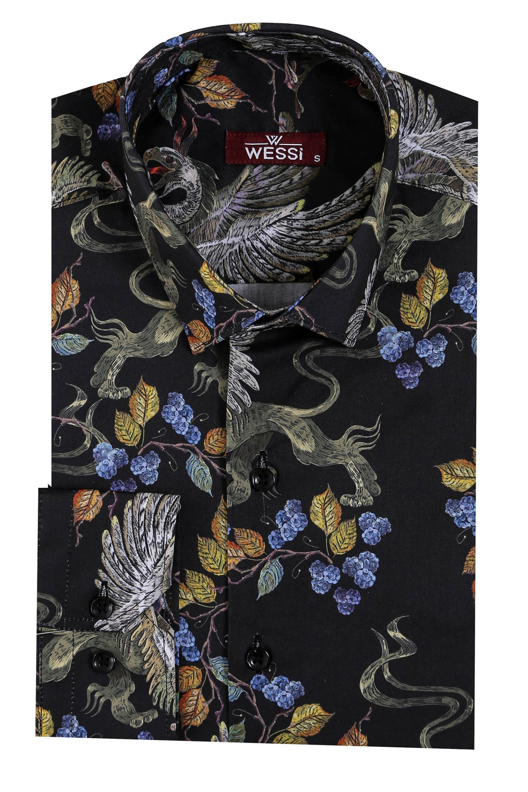 Desenli Siyah Slim Fit Erkek Gömlek - Wessi