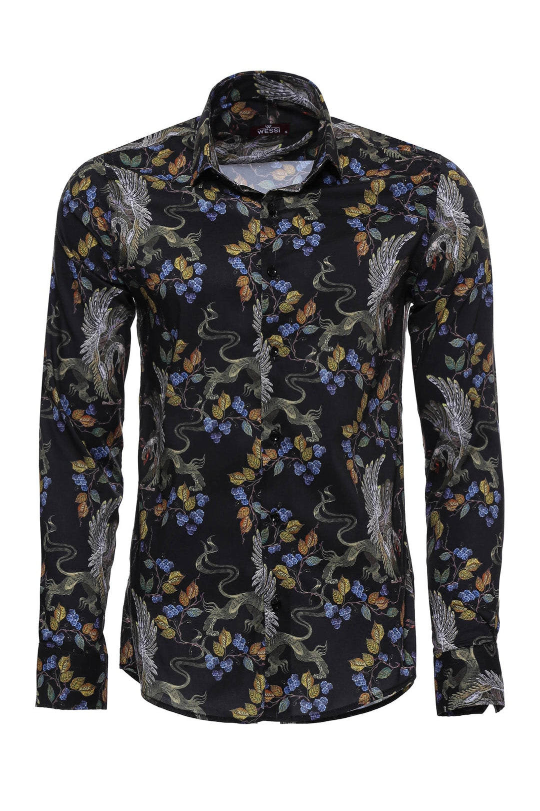 Desenli Siyah Slim Fit Erkek Gömlek - Wessi