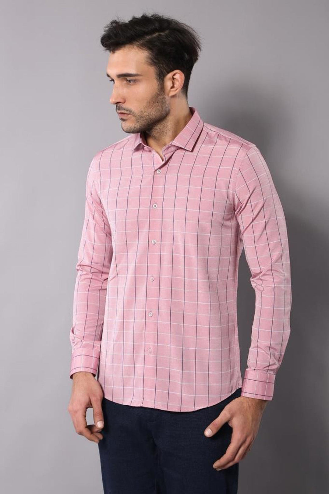 Pembe Ekoseli Pembe Erkek Gömlek | Wessi
