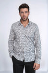 Çiçek Desenli Slim Fit Koyu Gri Erkek Gömlek - Wessi