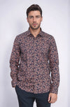 Çiçek Desenli Kahverengi Slim Fit Gömlek - Wessi
