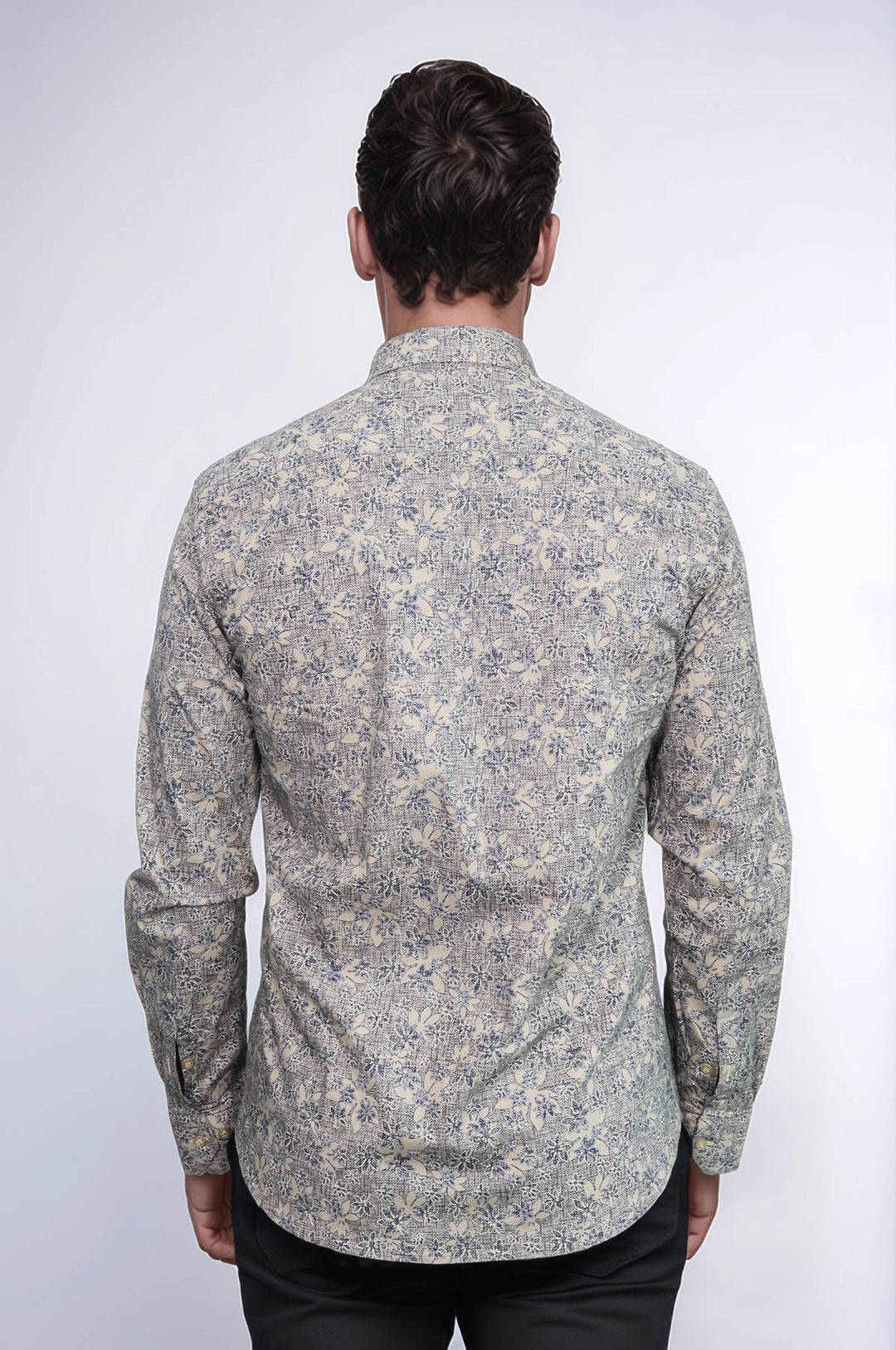 Çiçek Desenli Bej Slim Fit Gömlek - Wessi