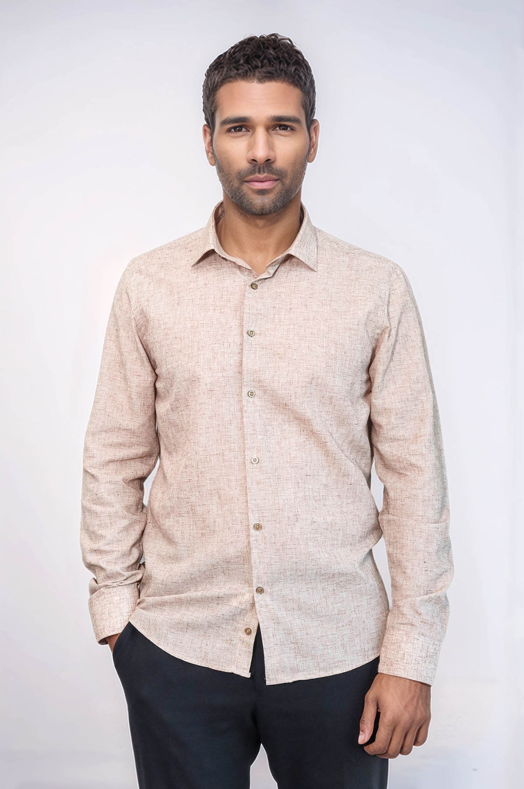 Slim Fit Kahverengi Desenli Gömlek - Wessi