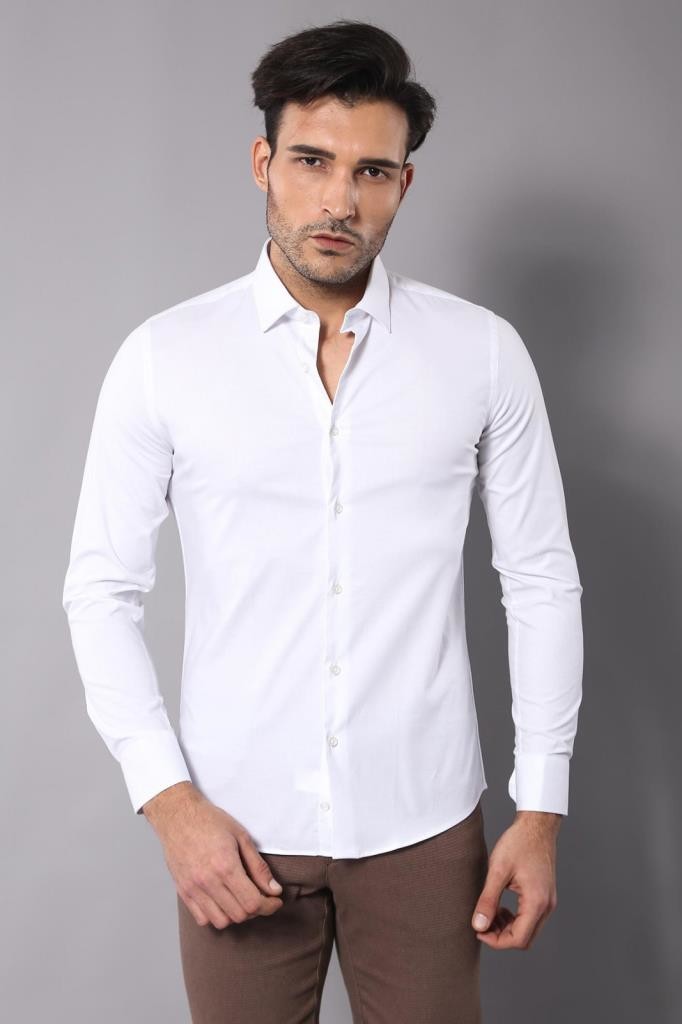 Likralı Beyaz Gömlek | Wessi