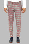 Kırmızı Ekose Desenli Slim Fit Gri Erkek Pantolon - Wessi