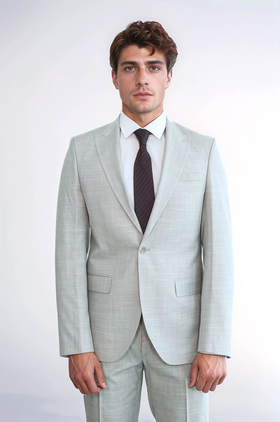 İki Parça Slim Fit Tek Düğmeli Açık Gri Erkek Takım Elbise - Wessi