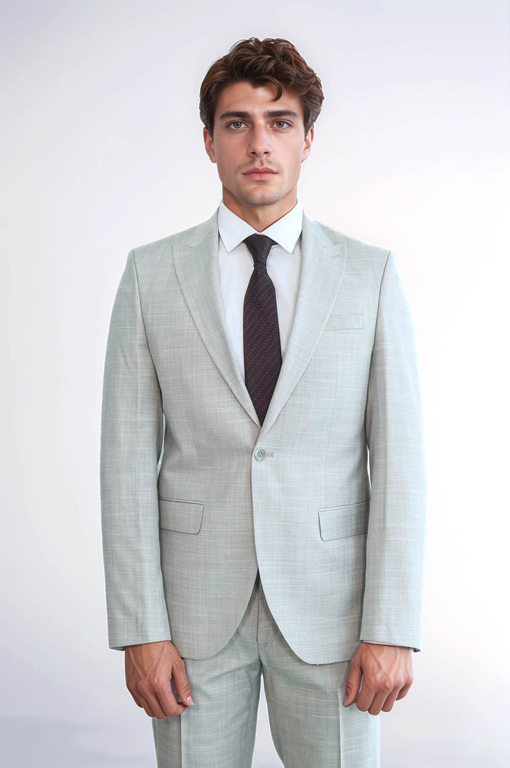 İki Parça Slim Fit Tek Düğmeli Açık Gri Erkek Takım Elbise - Wessi