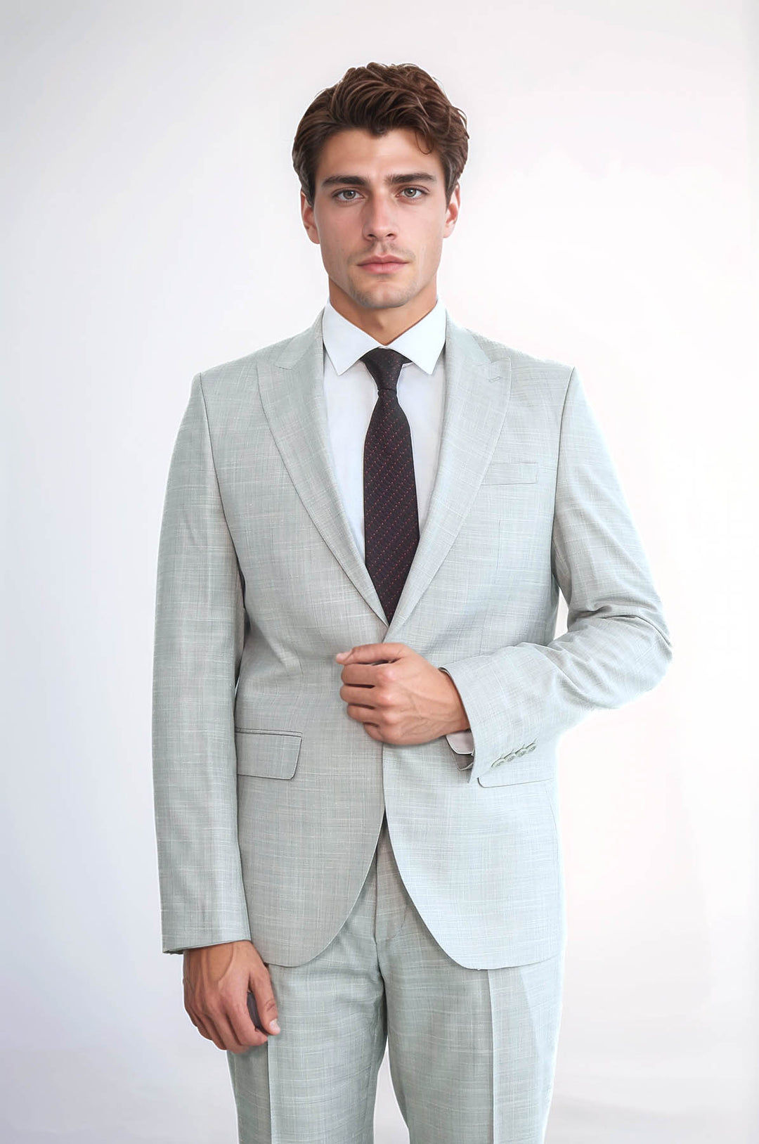 İki Parça Slim Fit Tek Düğmeli Açık Gri Erkek Takım Elbise - Wessi