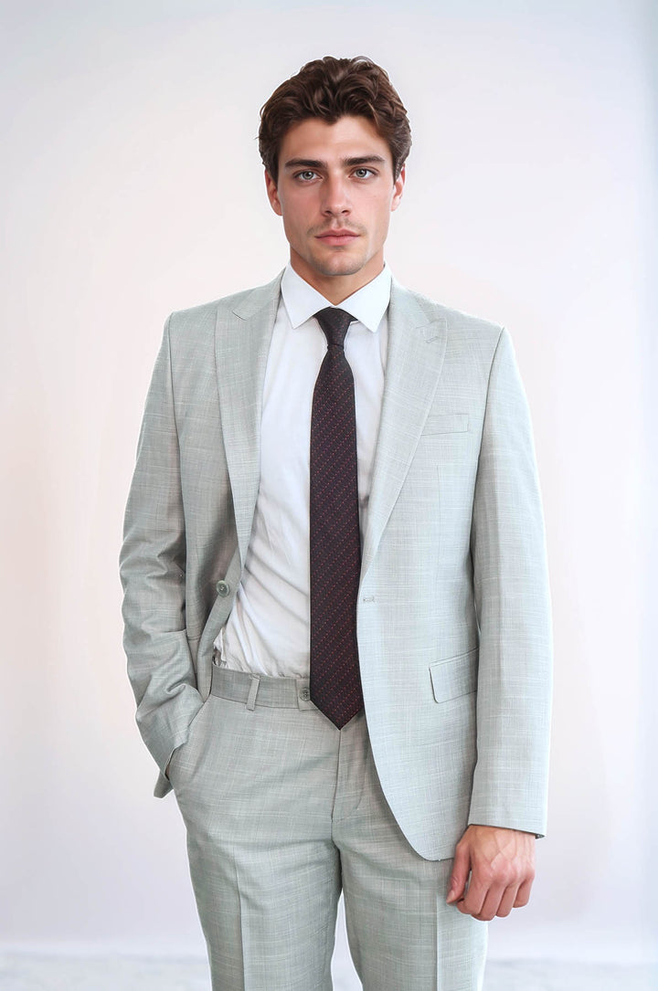 İki Parça Slim Fit Tek Düğmeli Açık Gri Erkek Takım Elbise - Wessi