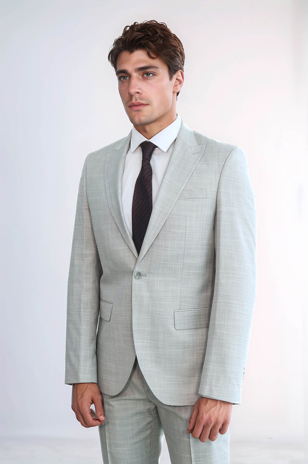 İki Parça Slim Fit Tek Düğmeli Açık Gri Erkek Takım Elbise - Wessi