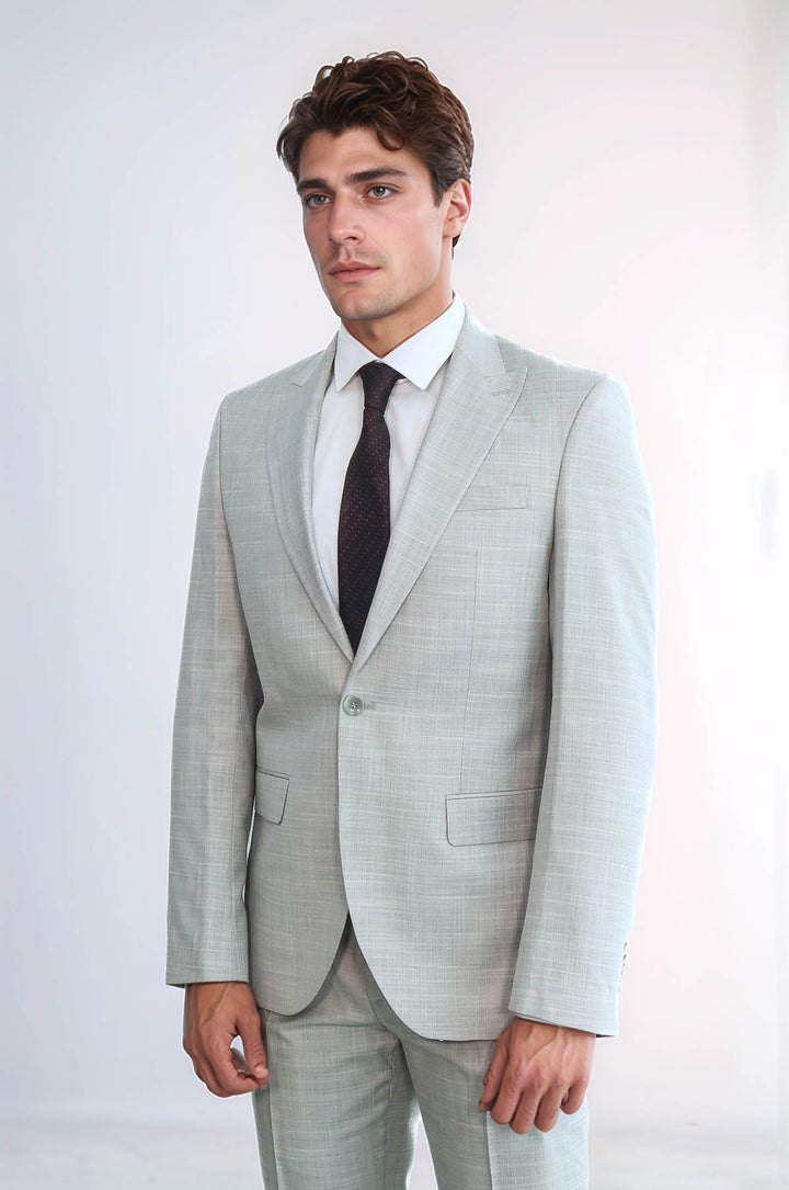 İki Parça Slim Fit Tek Düğmeli Açık Gri Erkek Takım Elbise - Wessi