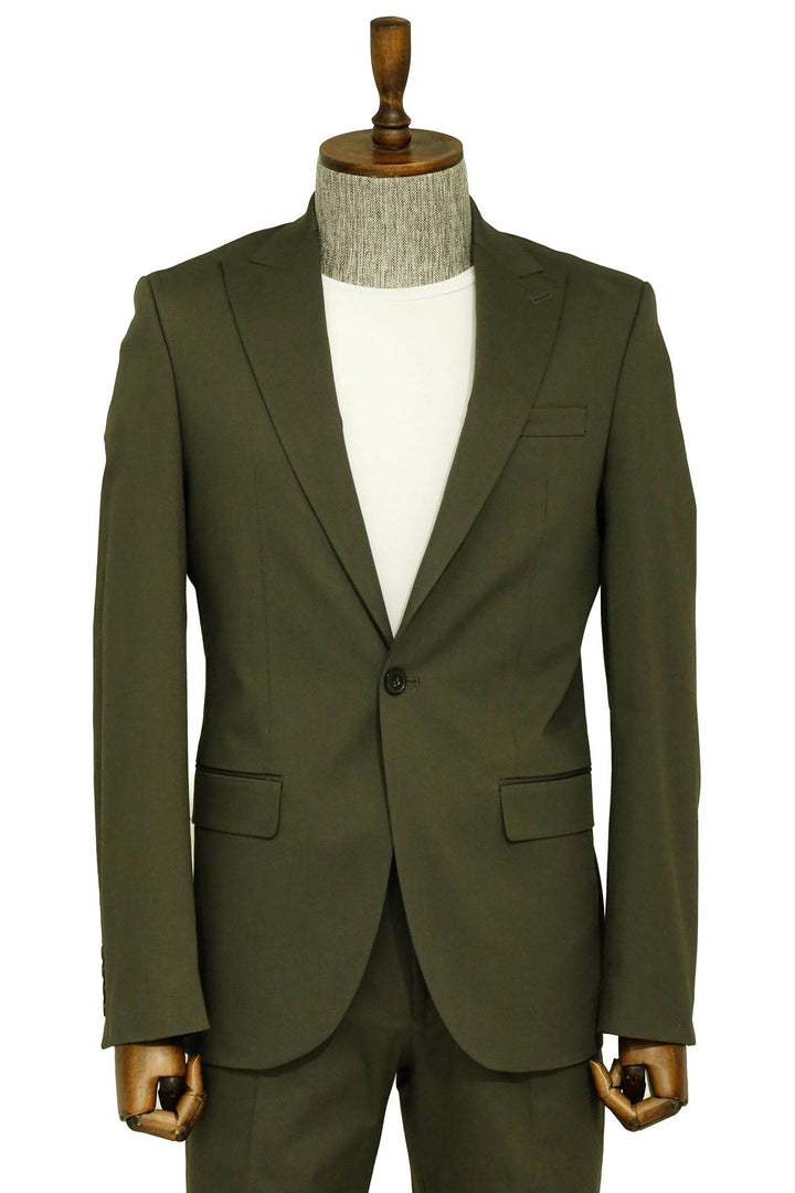 Tek Düğmeli Yeşil Erkek İkili Takım Elbise - Wessi