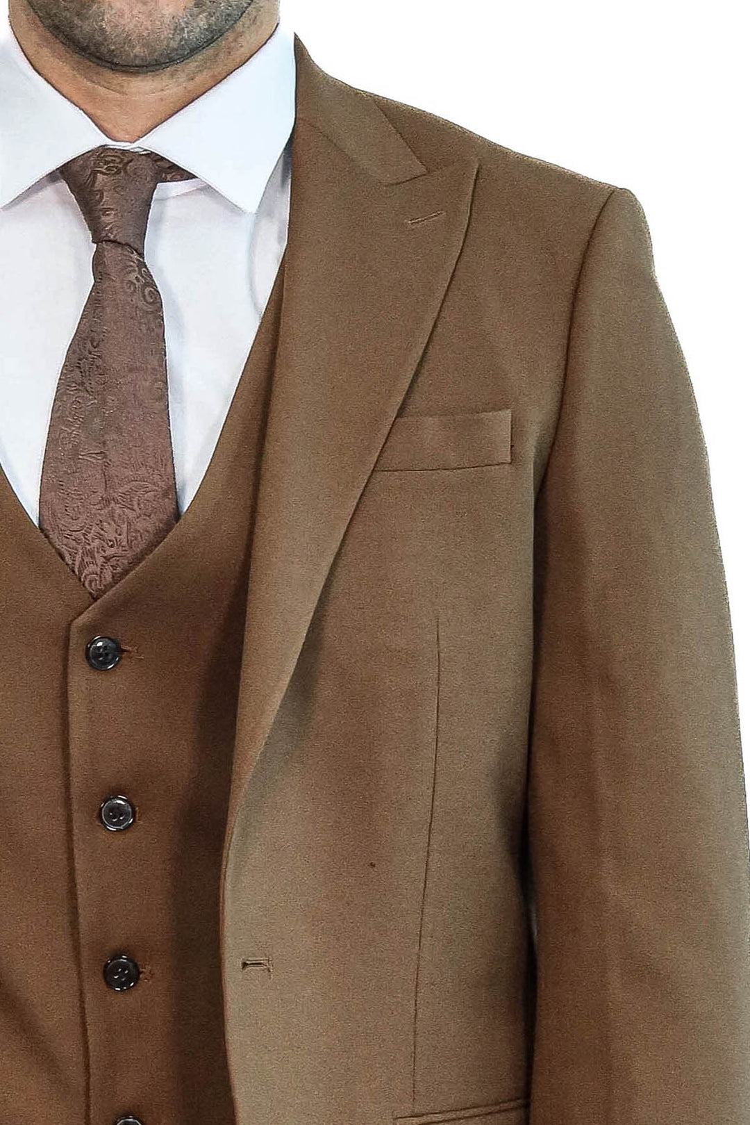 Tek Düğmeli Slim Fit Taba Yelekli Erkek Takım Elbise - Wessi