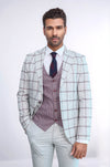 Açık Gri Ekoseli Desenli Yelekli Takım Elbise - Wessi