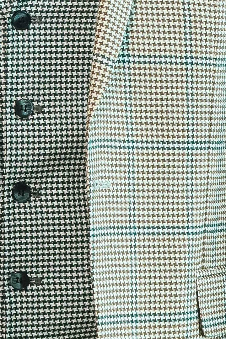 Bej Ekoseli Desenli Yelekli Erkek Takım Elbise - Wessi